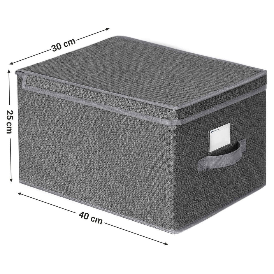 Foldable Storage Boxes Set – Fabric – Grey – Includes Clear Front Window and Lid