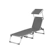 Foldable Sun Lounger – Lightweight Fabric – Dark Grey – Adjustable Backrest with Headrest and Sunshade