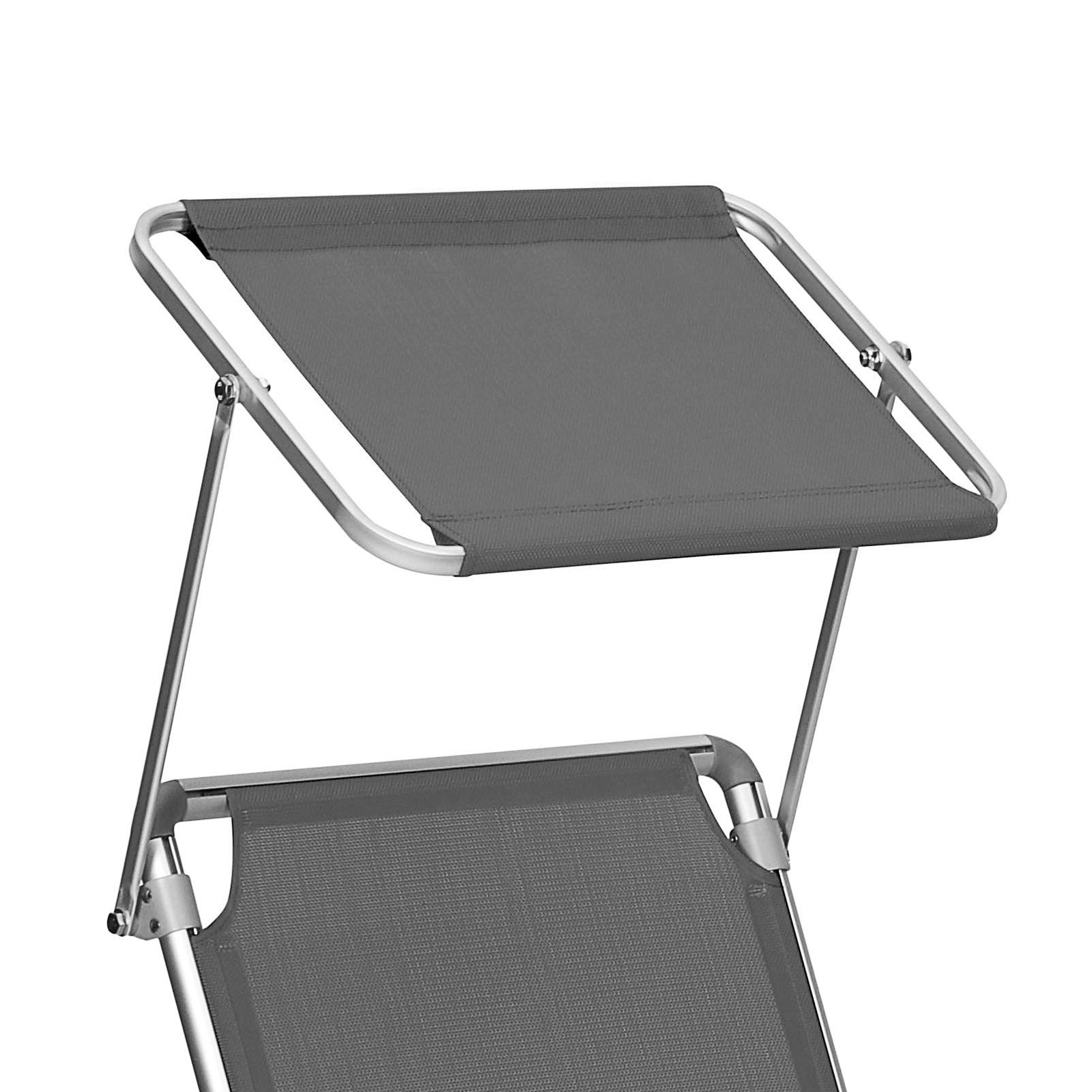 Foldable Sun Lounger – Lightweight Fabric – Dark Grey – Adjustable Backrest with Headrest and Sunshade
