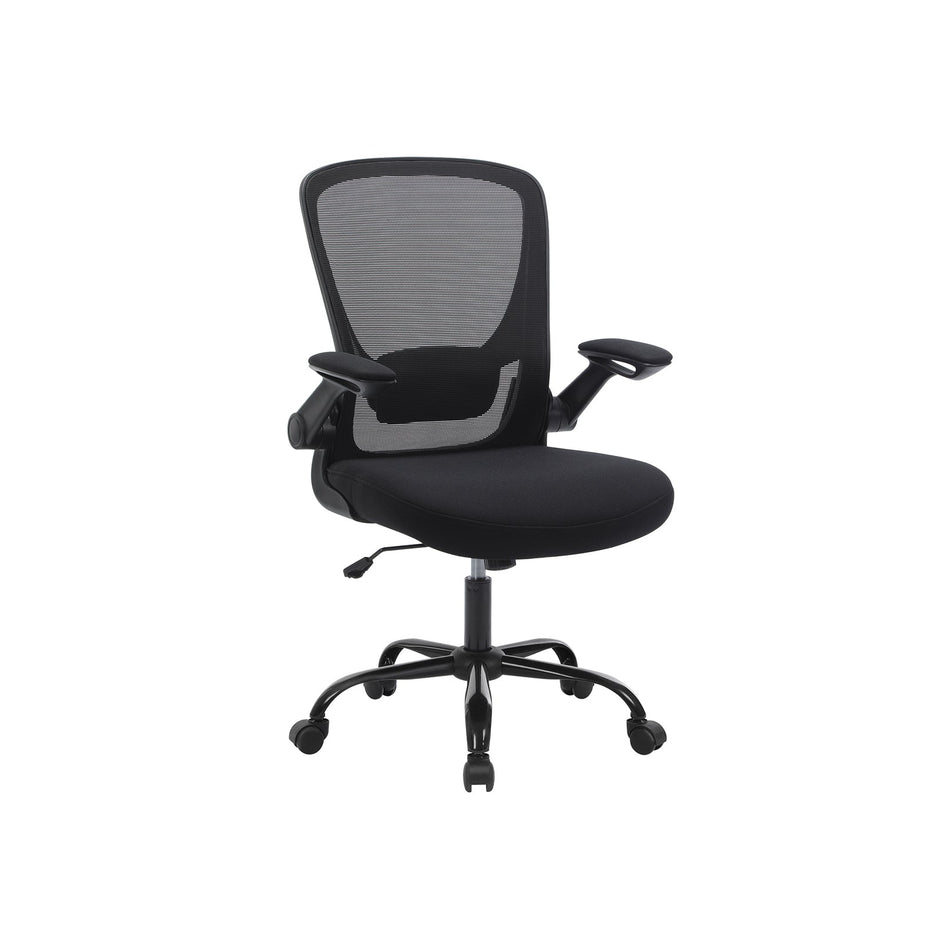 Mesh Office Chair – Fabric – Black – Ergonomic with Folding Armrests and Adjustable Lumbar Support