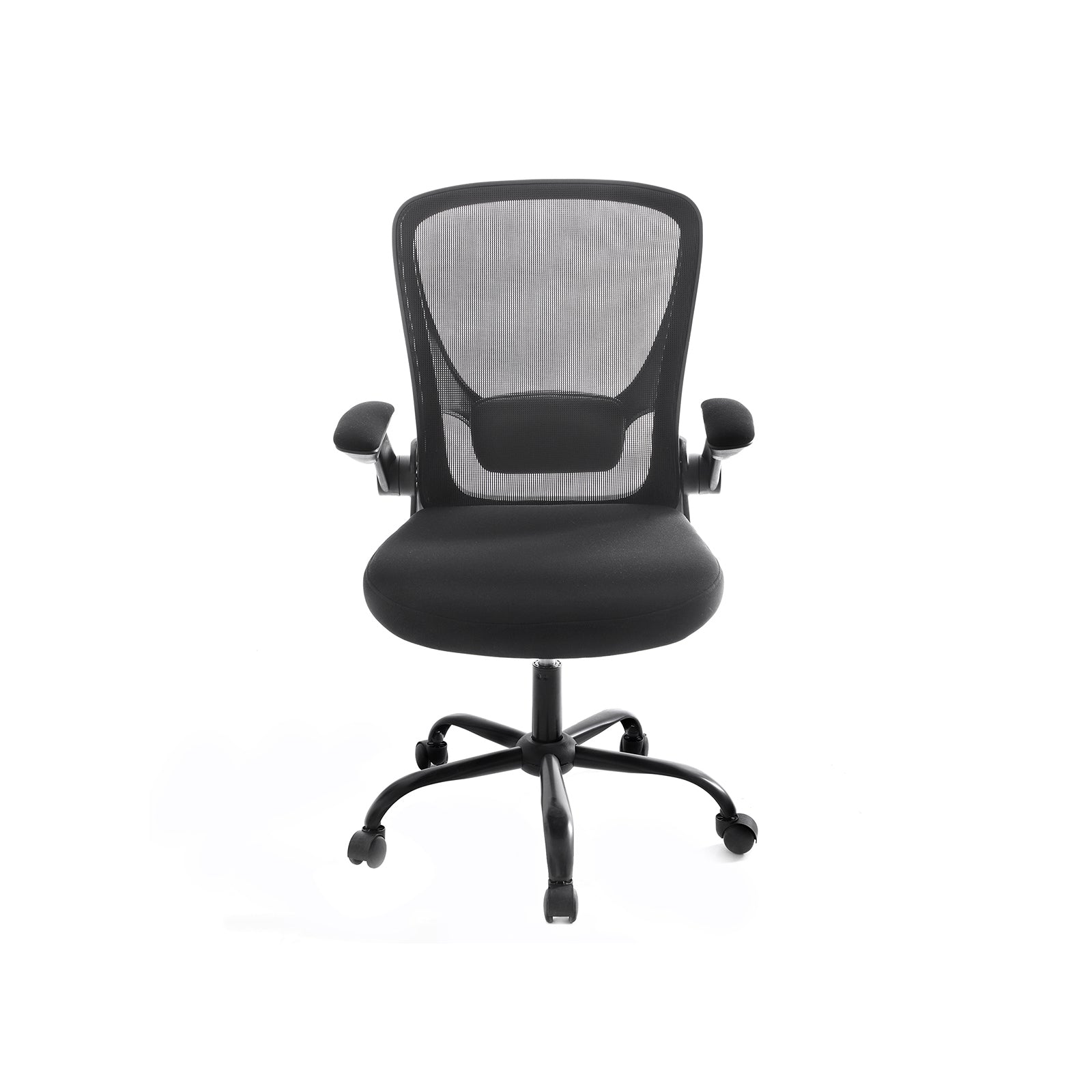 Mesh Office Chair – Fabric – Black – Ergonomic with Folding Armrests and Adjustable Lumbar Support