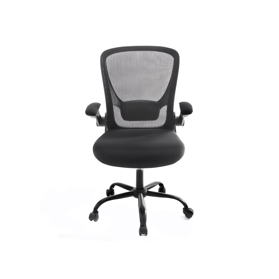 Mesh Office Chair – Fabric – Black – Ergonomic with Folding Armrests and Adjustable Lumbar Support