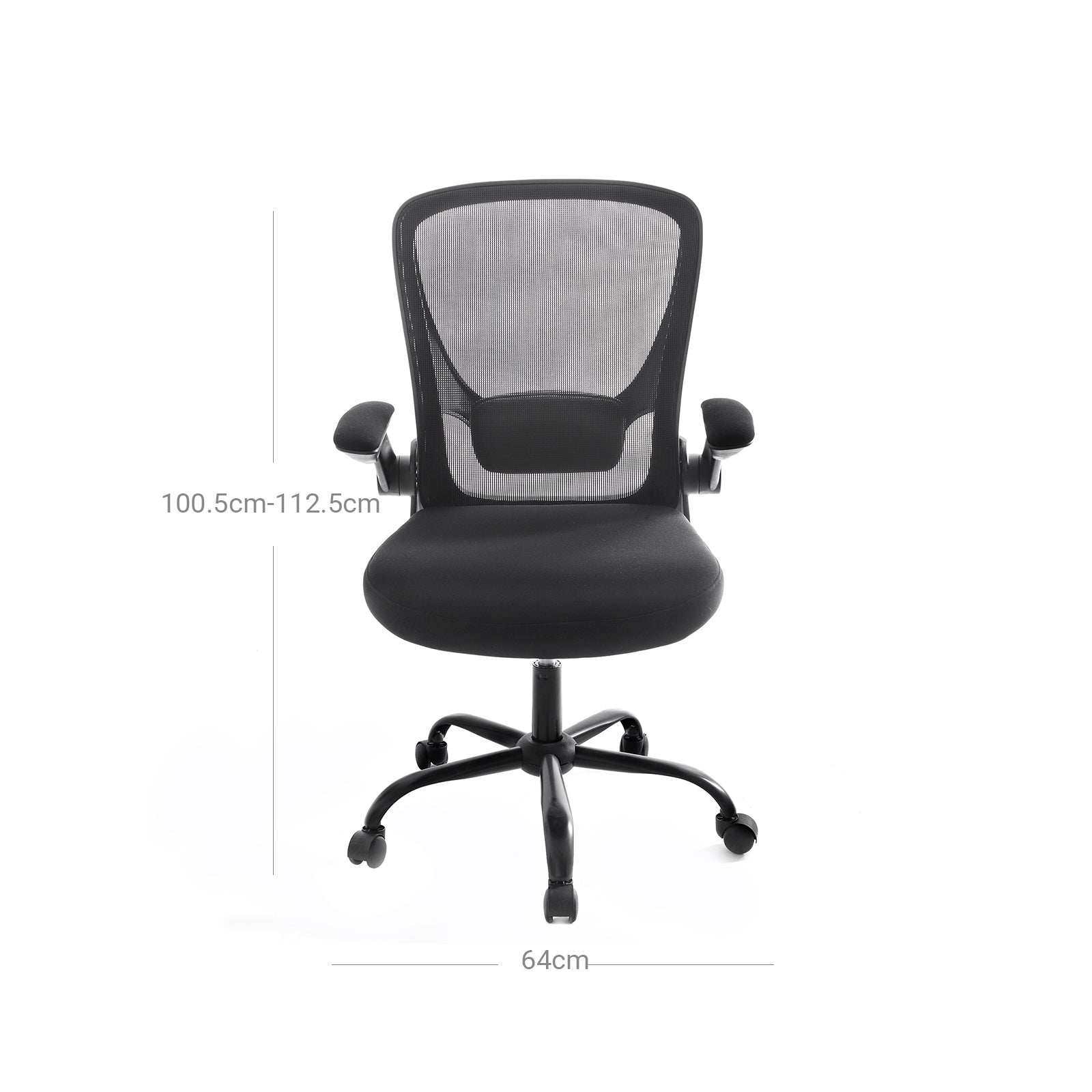 Mesh Office Chair – Fabric – Black – Ergonomic with Folding Armrests and Adjustable Lumbar Support