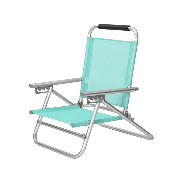 Folding Beach Chair – Breathable Fabric – Blue – 4-Position Reclining Backrest