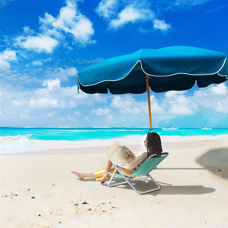 Folding Beach Chair – Breathable Fabric – Blue – 4-Position Reclining Backrest