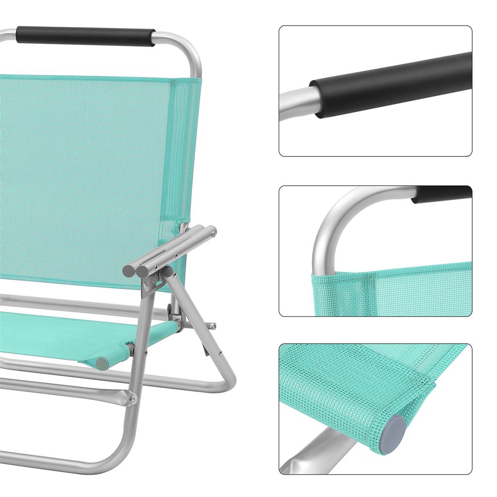 Folding Beach Chair – Breathable Fabric – Blue – 4-Position Reclining Backrest