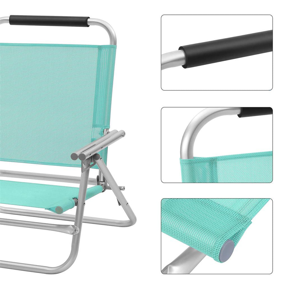 Folding Beach Chair – Breathable Fabric – Blue – 4-Position Reclining Backrest