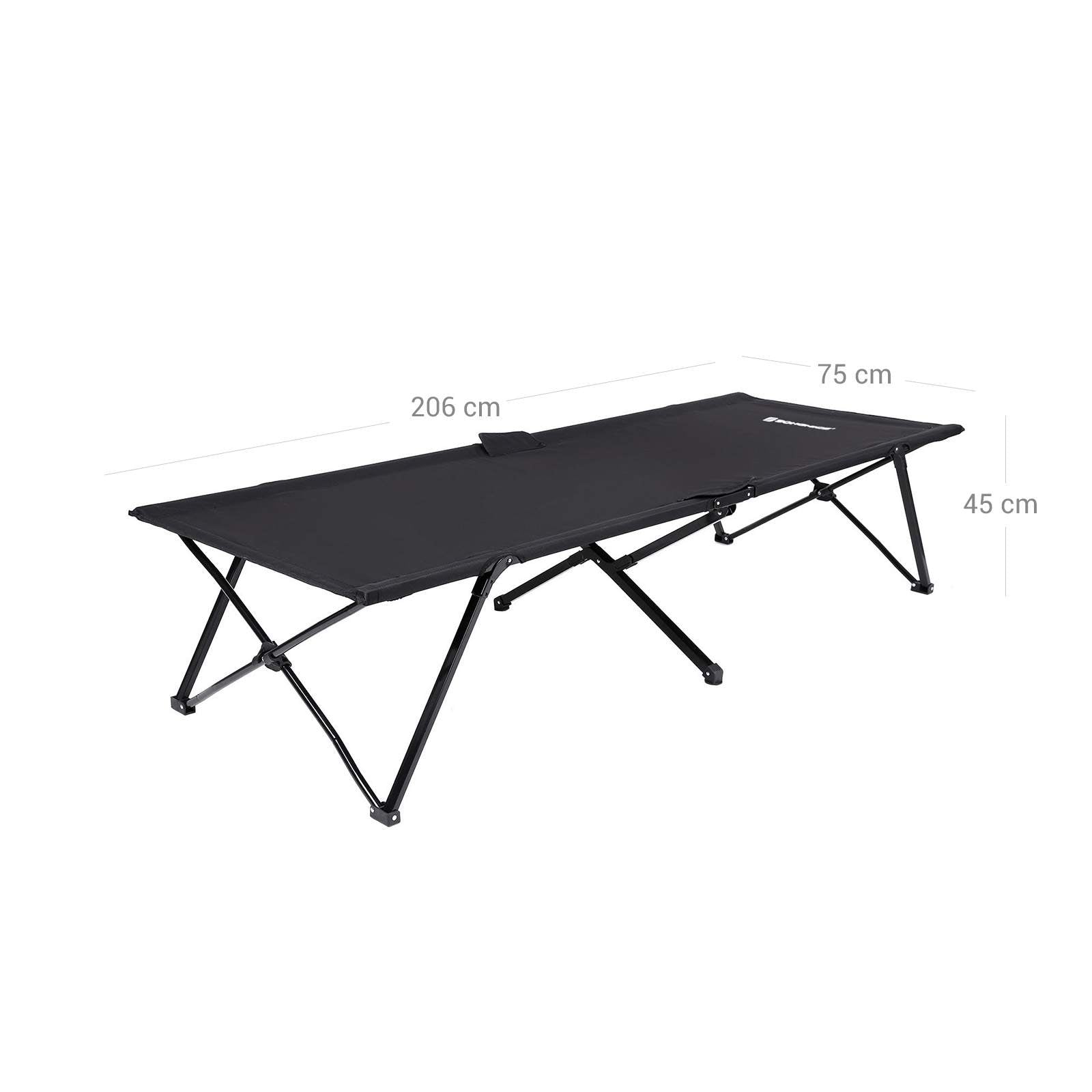 Folding Guest Bed – Metal and Fabric – Black – Extra Large, Supports Up to 260 kg