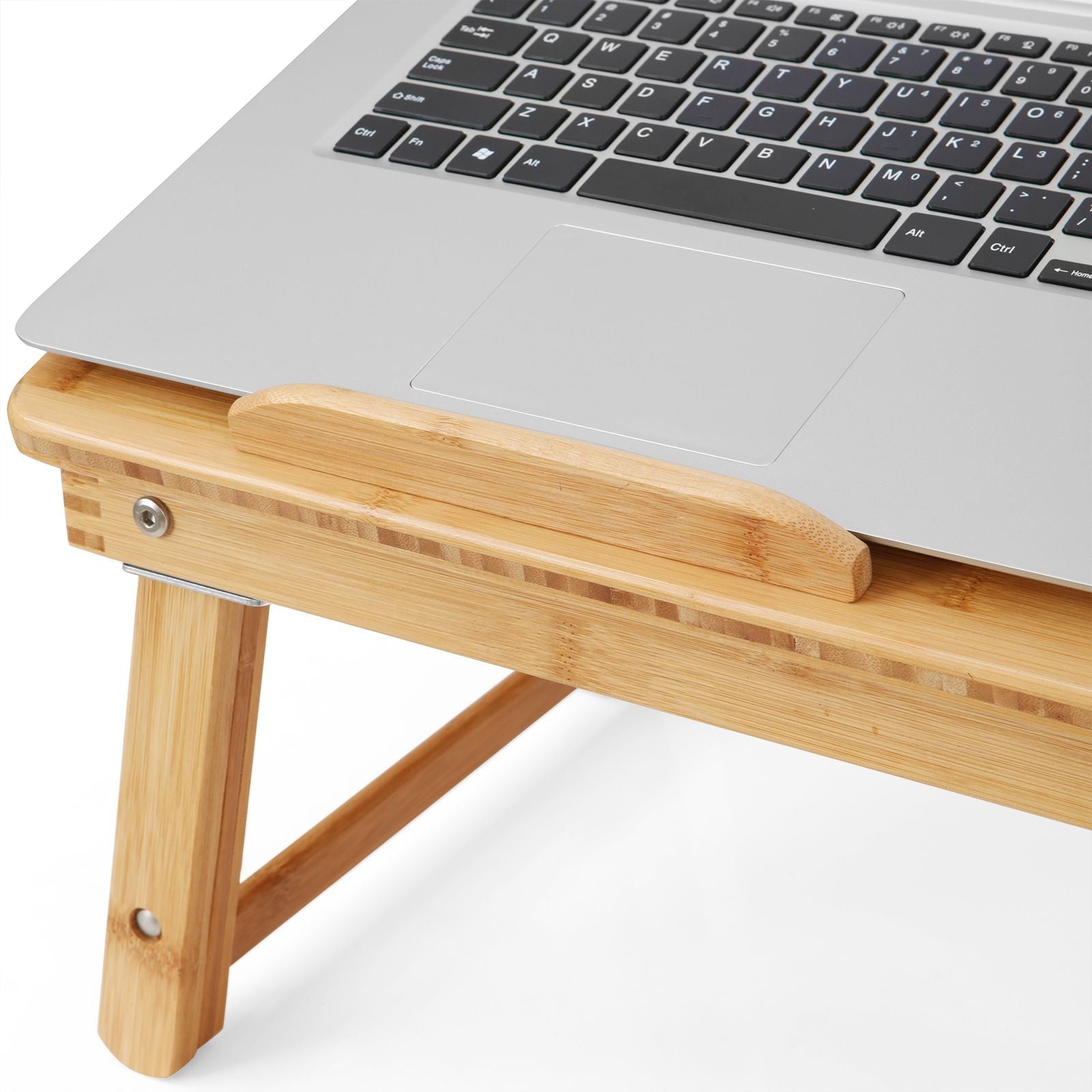 Folding Laptop Desk – Bamboo – Natural – Adjustable Height with Tilting Top and Drawer