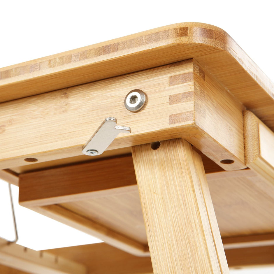 Folding Laptop Desk – Bamboo – Natural – Adjustable Height with Tilting Top and Drawer