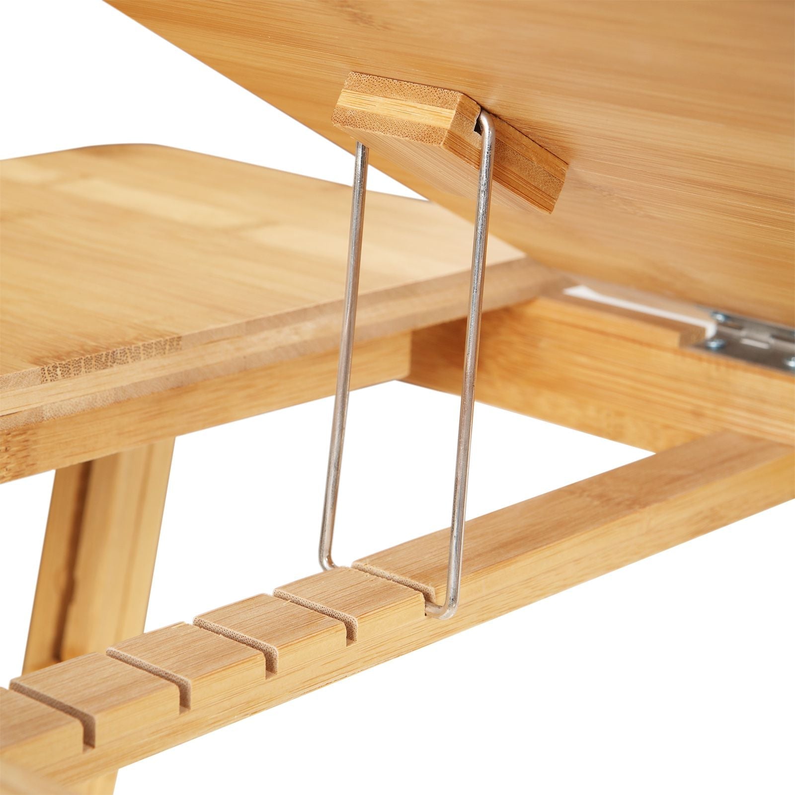 Folding Laptop Desk – Bamboo – Natural – Adjustable Height with Tilting Top and Drawer