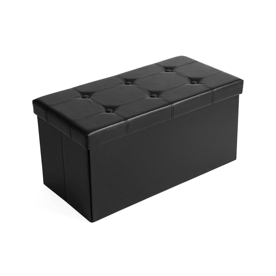 Folding Pouffe Ottoman – Fabric – Black – 80 Litre Storage Capacity, Soft Seating for Up to 3 People