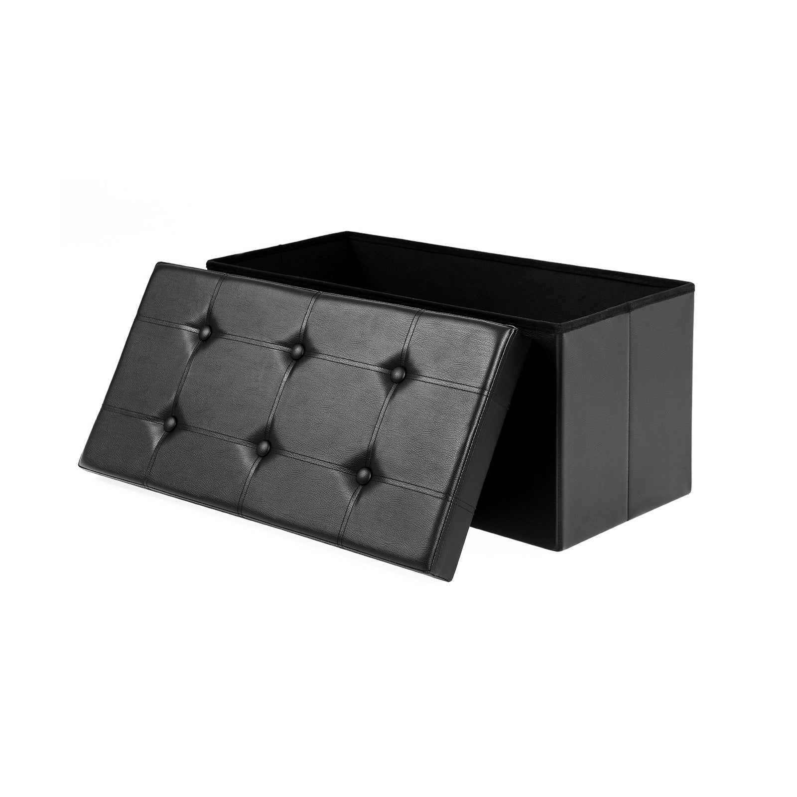 Folding Pouffe Ottoman – Fabric – Black – 80 Litre Storage Capacity, Soft Seating for Up to 3 People