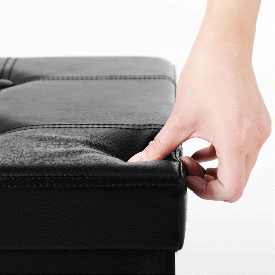 Folding Pouffe Ottoman – Fabric – Black – 80 Litre Storage Capacity, Soft Seating for Up to 3 People