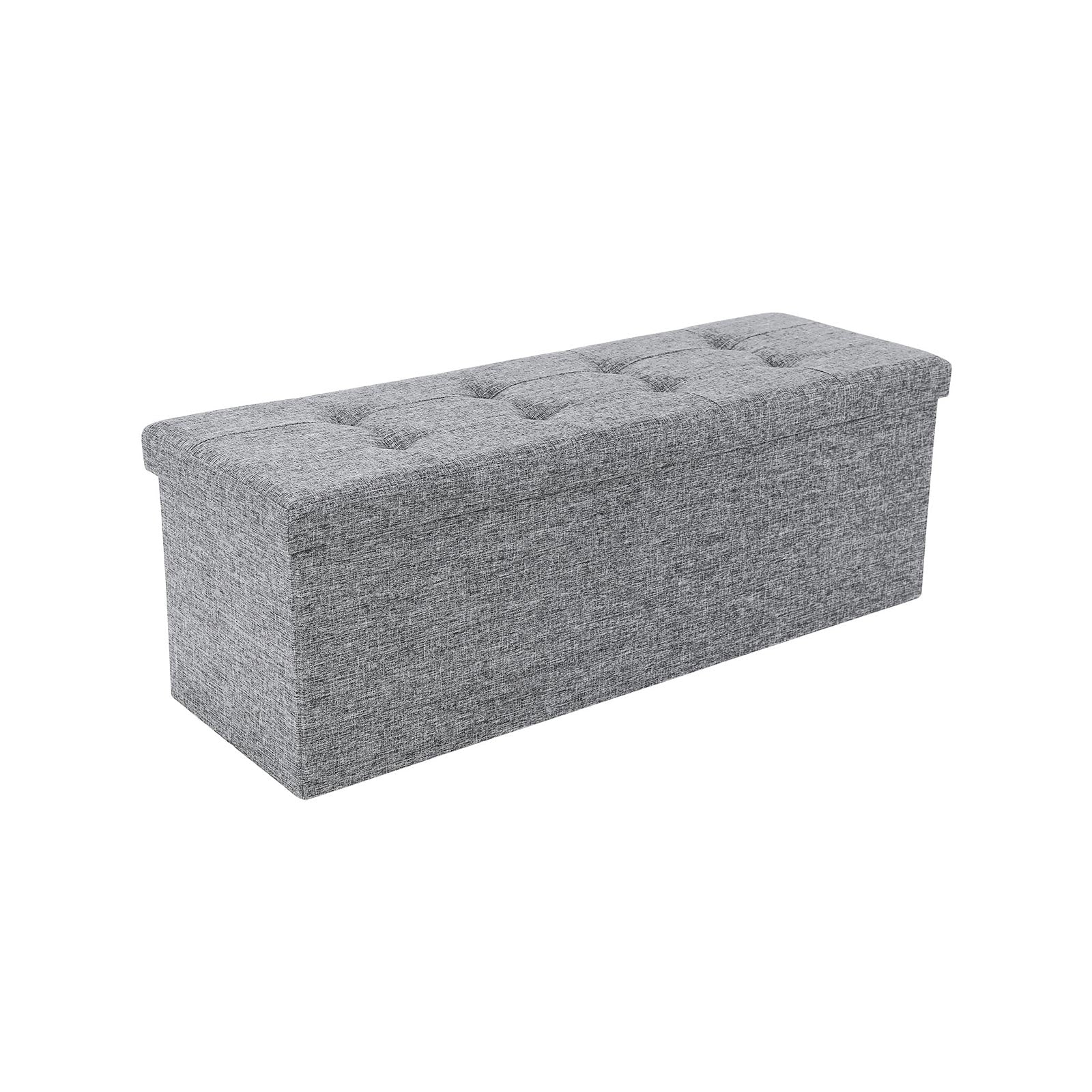 Folding Storage Ottoman – Linen Fabric – Light Grey – Large Size with Storage Compartment