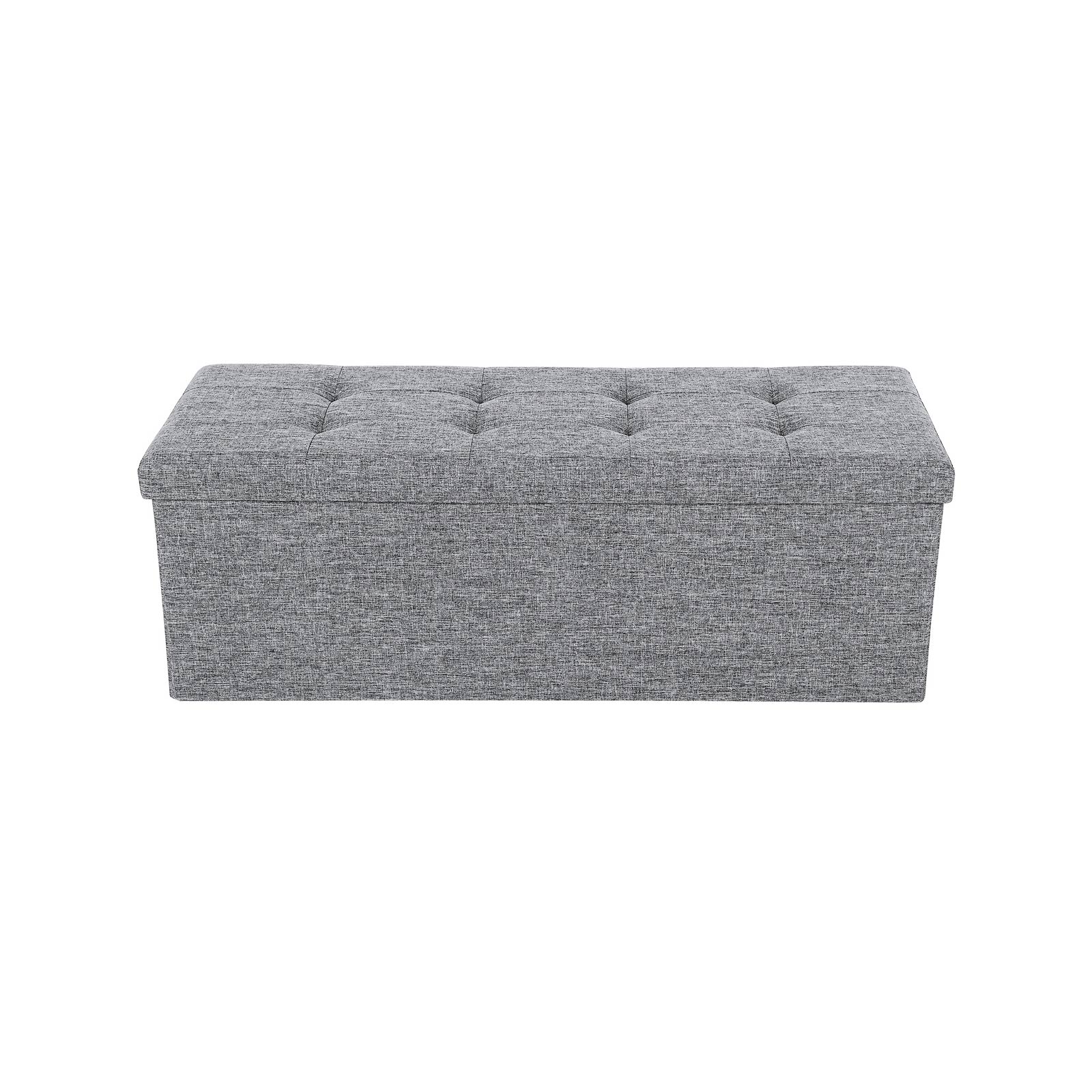 Folding Storage Ottoman – Linen Fabric – Light Grey – Large Size with Storage Compartment