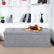 Folding Storage Ottoman – Linen Fabric – Light Grey – Large Size with Storage Compartment
