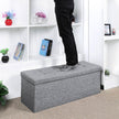 Folding Storage Ottoman – Linen Fabric – Light Grey – Large Size with Storage Compartment