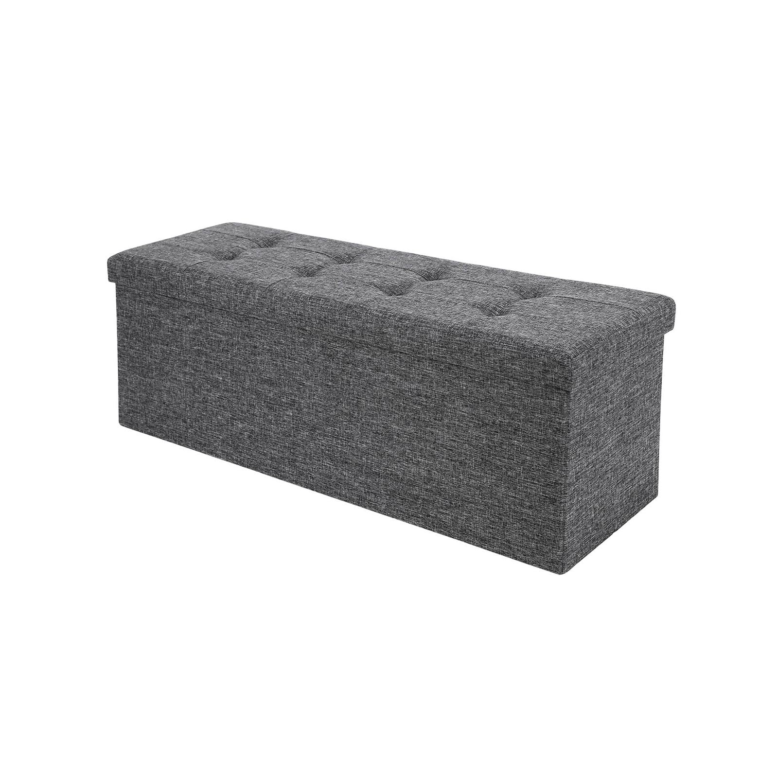 Folding Storage Ottoman – Linen Fabric – Light Grey – Large Size with Storage Compartment