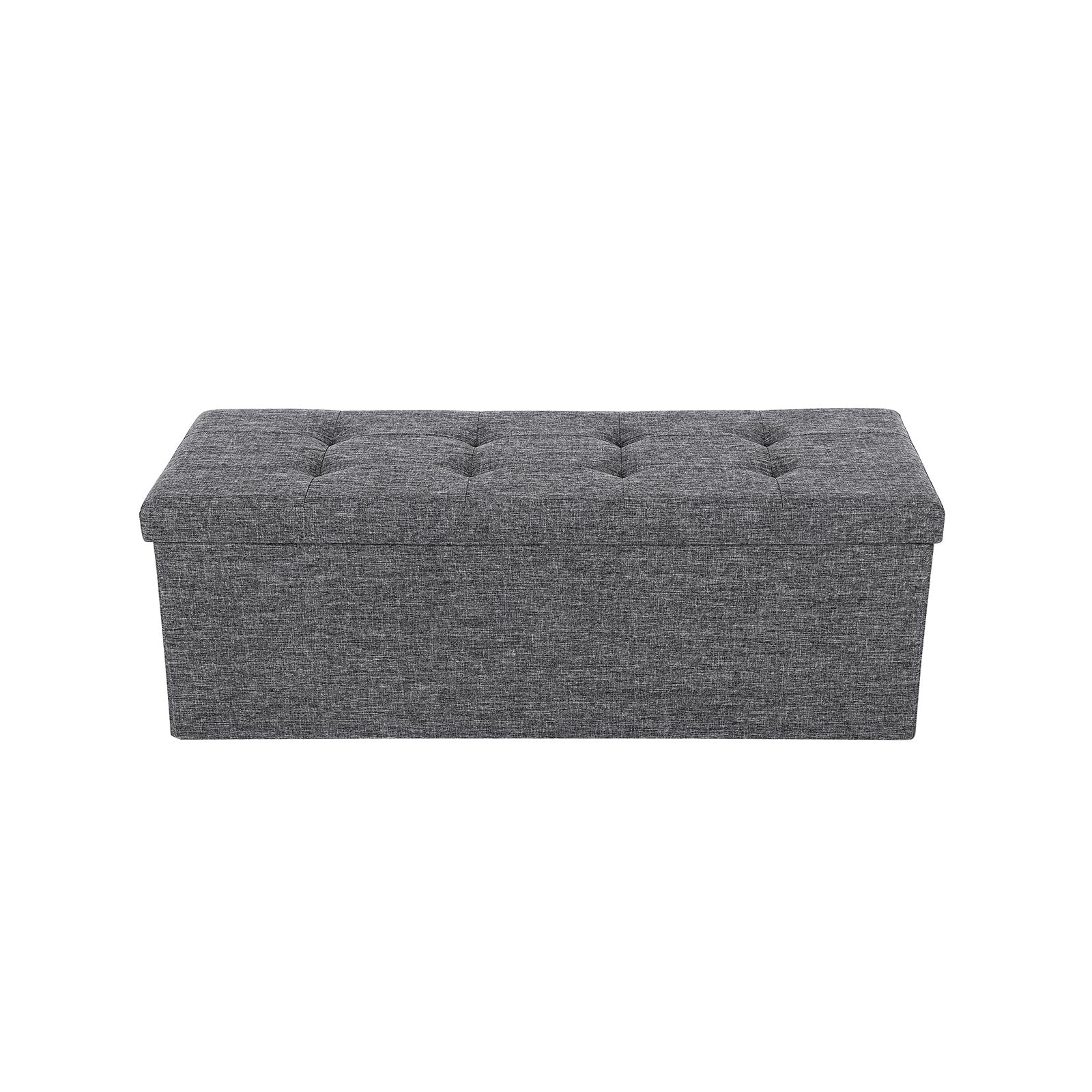 Folding Storage Ottoman – Linen Fabric – Light Grey – Large Size with Storage Compartment