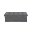 Folding Storage Ottoman – Linen Fabric – Light Grey – Large Size with Storage Compartment