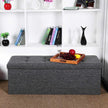 Folding Storage Ottoman – Linen Fabric – Light Grey – Large Size with Storage Compartment