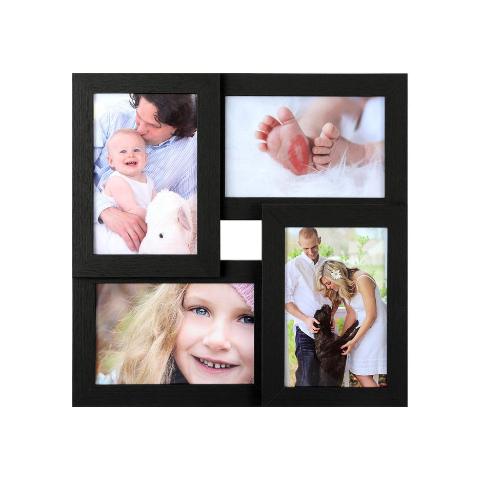 Collage Picture Frames – Wood Grain – Black – Wall Mounted Gallery Display for Four 4x6 Photos