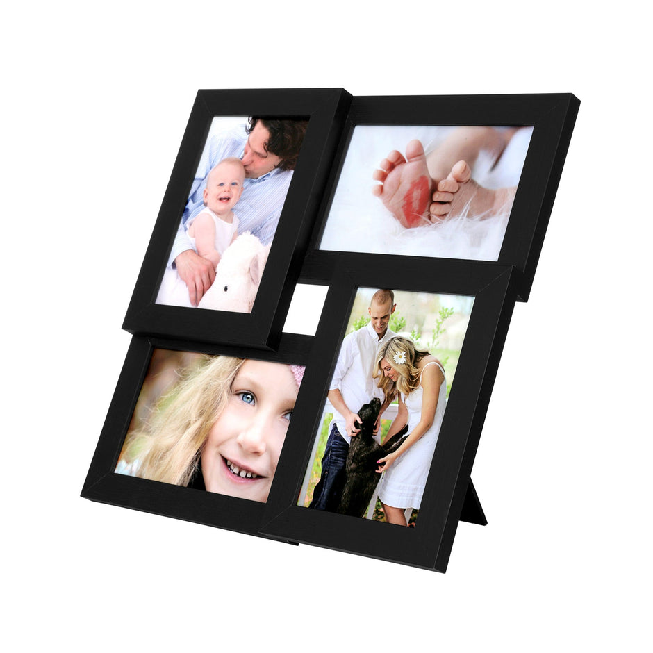 Collage Picture Frames – Wood Grain – Black – Wall Mounted Gallery Display for Four 4x6 Photos