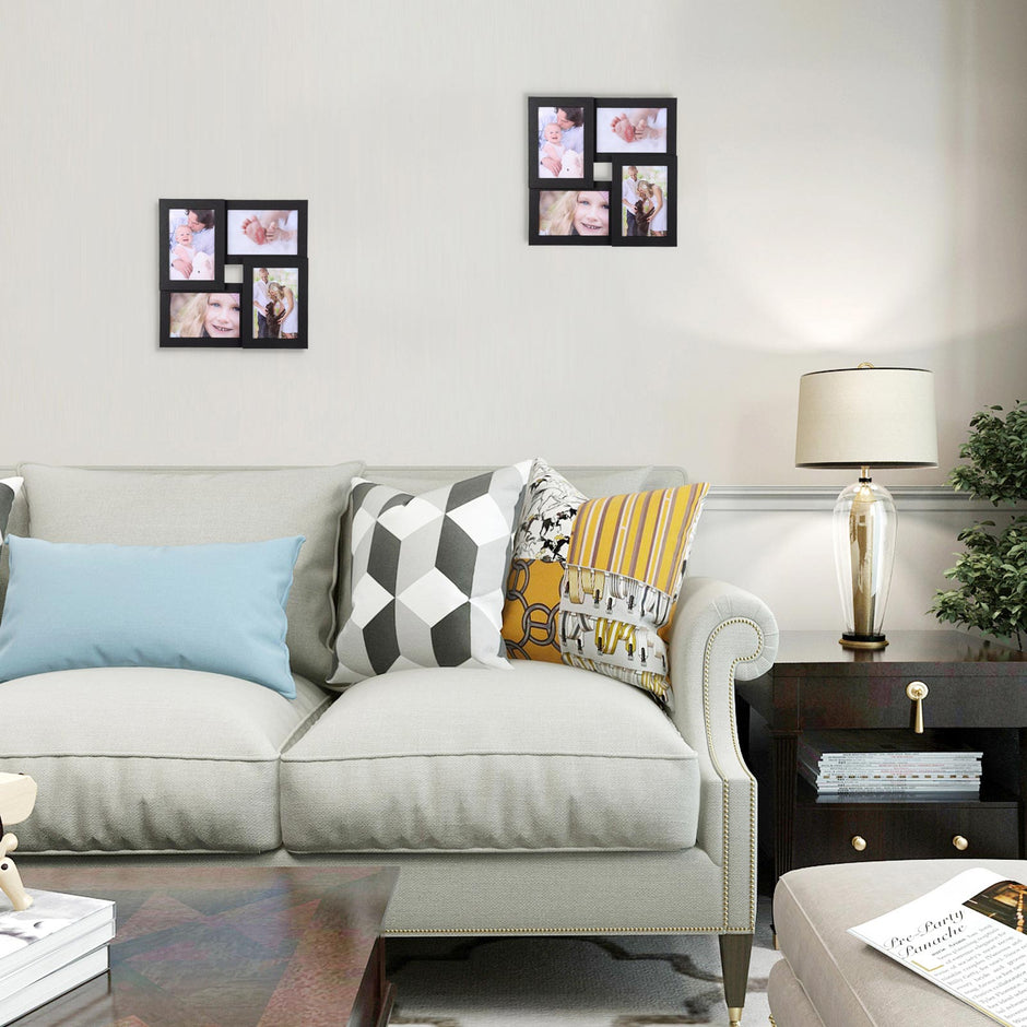 Collage Picture Frames – Wood Grain – Black – Wall Mounted Gallery Display for Four 4x6 Photos