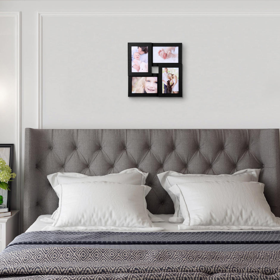 Collage Picture Frames – Wood Grain – Black – Wall Mounted Gallery Display for Four 4x6 Photos