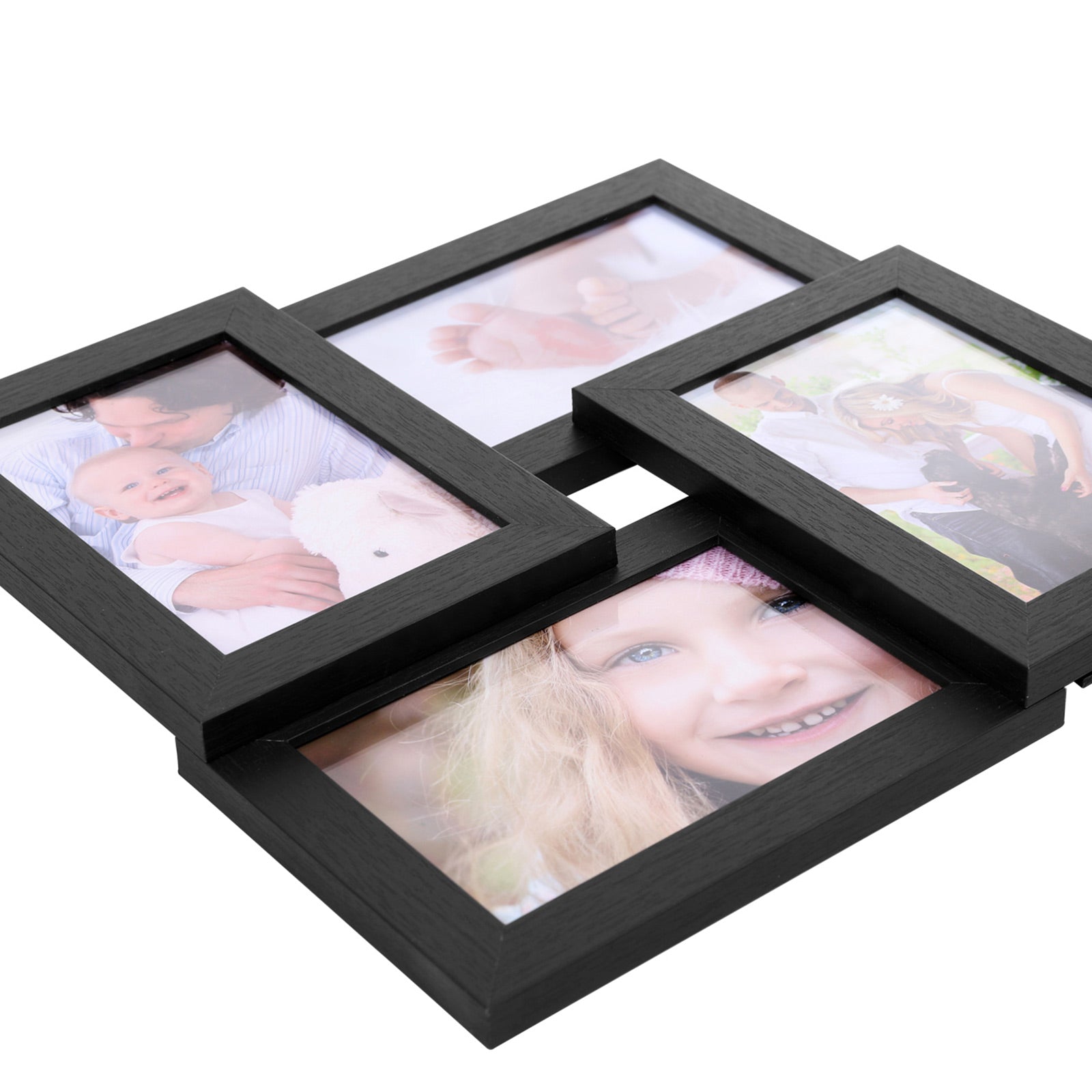 Collage Picture Frames – Wood Grain – Black – Wall Mounted Gallery Display for Four 4x6 Photos