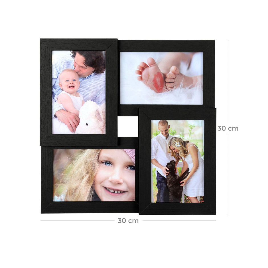 Collage Picture Frames – Wood Grain – Black – Wall Mounted Gallery Display for Four 4x6 Photos