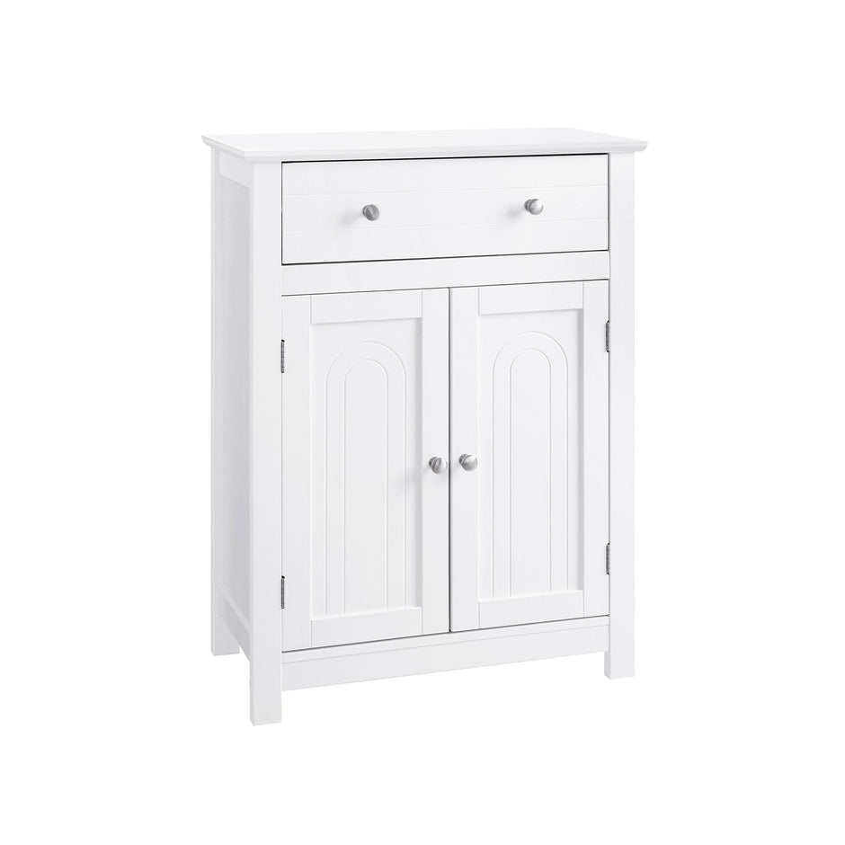 Free Standing Bathroom Cabinet – Wooden – White – Large Drawer and Adjustable Shelf, Country Style