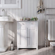 Free Standing Bathroom Cabinet – Wooden – White – Large Drawer and Adjustable Shelf, Country Style