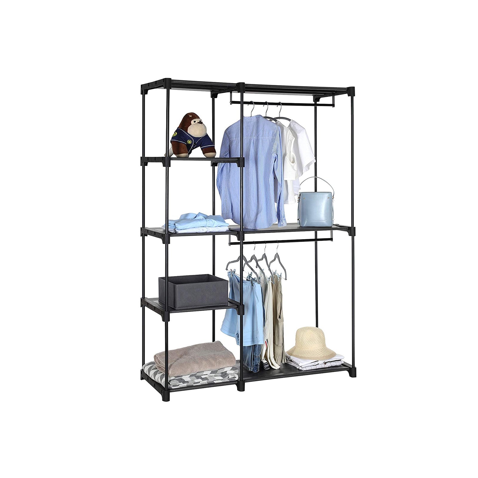 Freestanding Closet Organiser – Metal – Black – Foldable with Clothes Rails