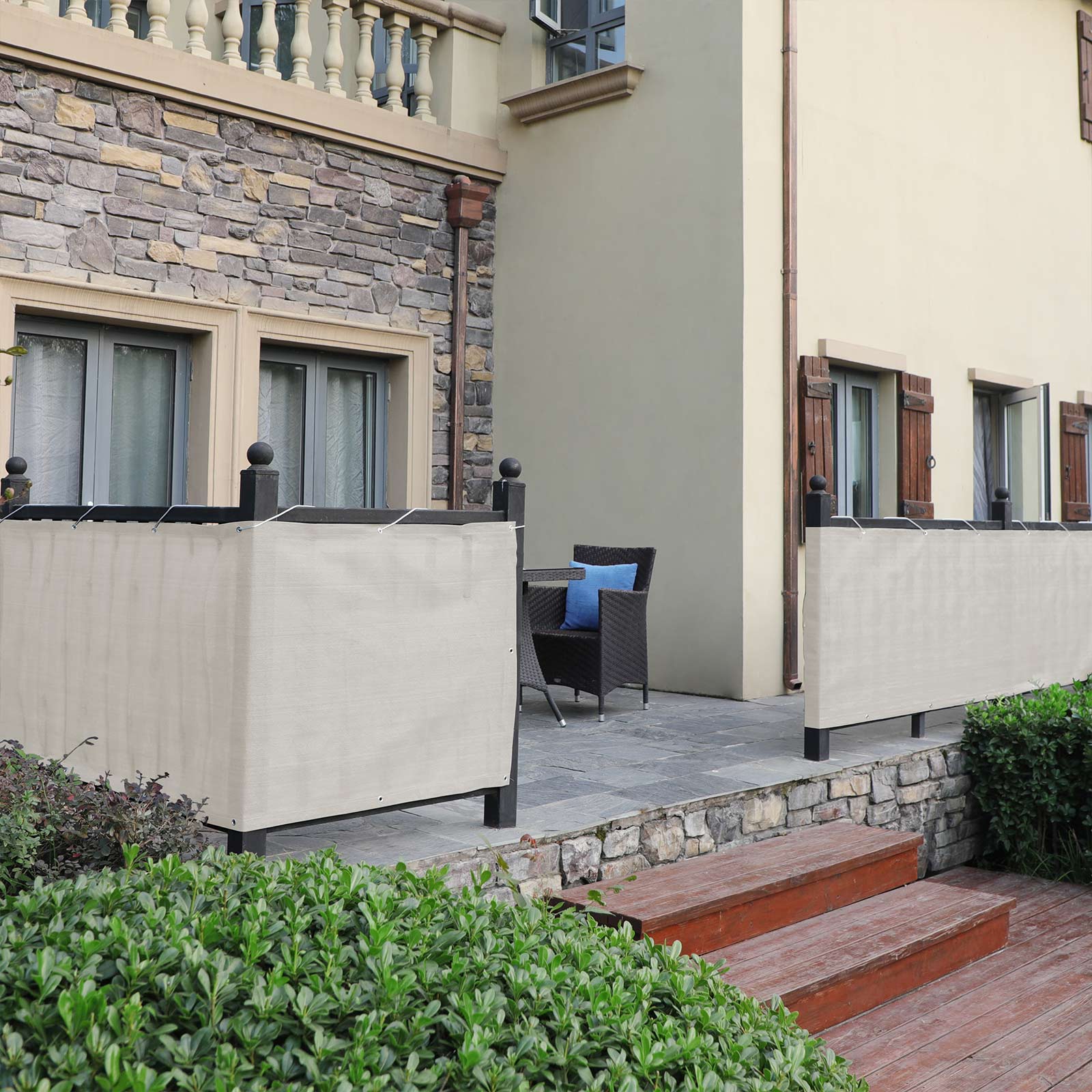 Balcony Terrace Privacy Protector – Water-Repellent Polyester – Smoky Grey – Includes Rope and Aluminium Eyelets
