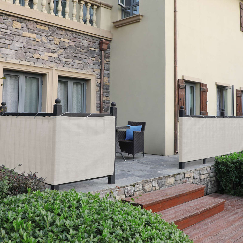 Balcony Terrace Privacy Protector – Water-Repellent Polyester – Smoky Grey – Includes Rope and Aluminium Eyelets