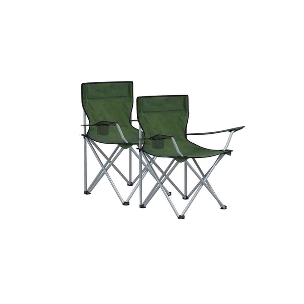 Set of 2 Folding Camping Chairs – Steel – Slate Grey – with Armrests and Cup Holder, Max Capacity 120 kg