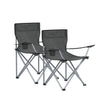 Set of 2 Folding Camping Chairs – Steel – Slate Grey – with Armrests and Cup Holder, Max Capacity 120 kg