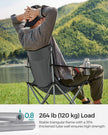 Set of 2 Folding Camping Chairs – Steel – Slate Grey – with Armrests and Cup Holder, Max Capacity 120 kg