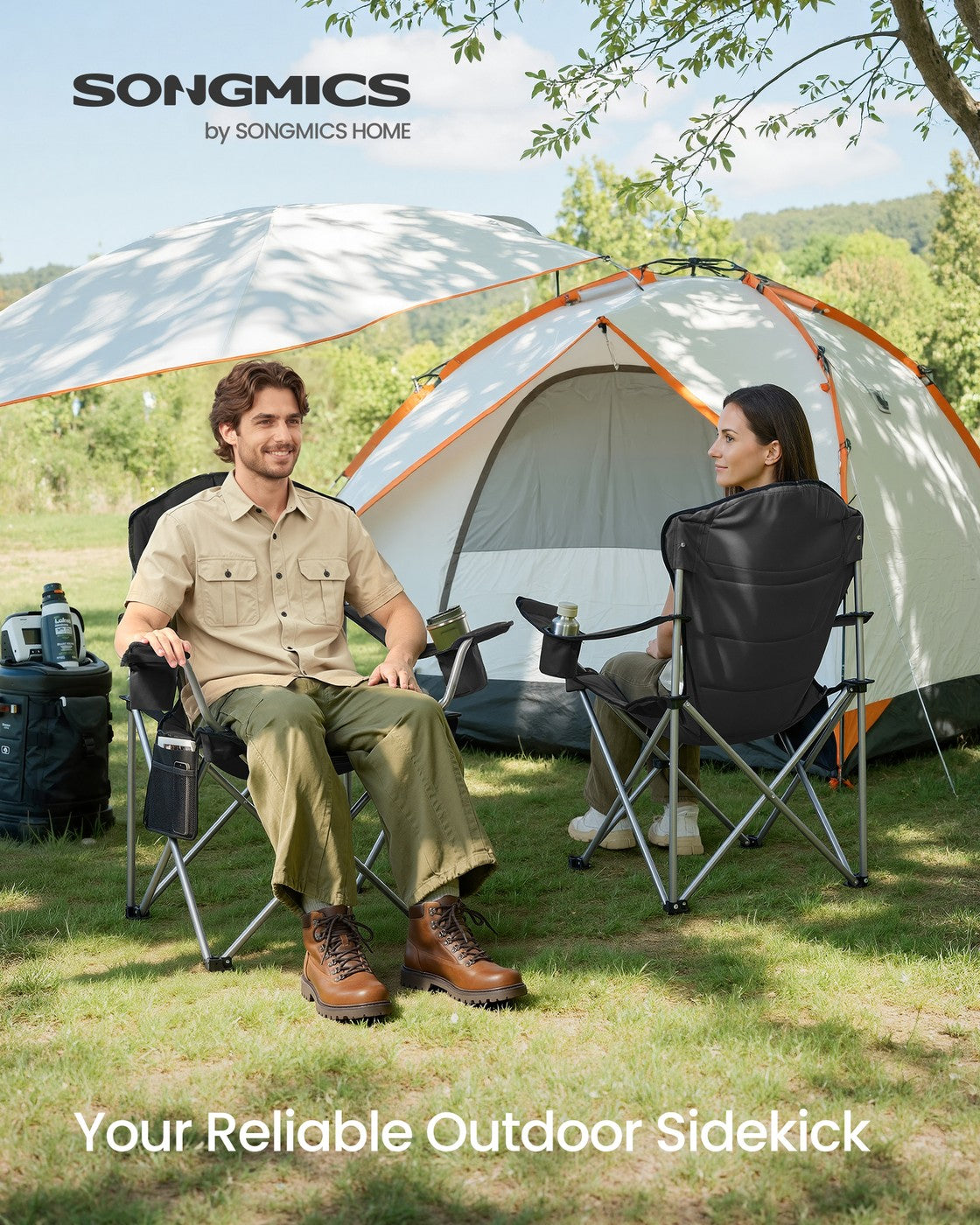 Folding Outdoor Chair - 24L - Steel, Oxford Fabric - Wide Seat - High Back