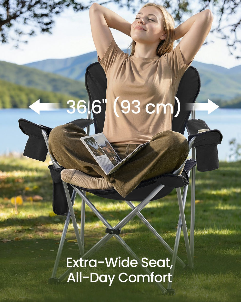 Folding Outdoor Chair - 24L - Steel, Oxford Fabric - Wide Seat - High Back