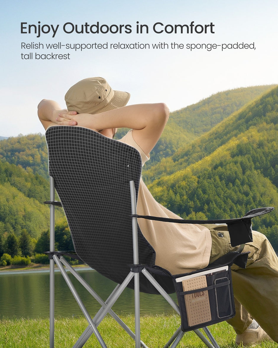 Folding Outdoor Chair - 24L - Steel, Oxford Fabric - Wide Seat - High Back