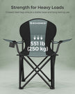 Folding Camping Chair – Fabric – Black and Green – Max Load Capacity 250 kg with Cup Holder