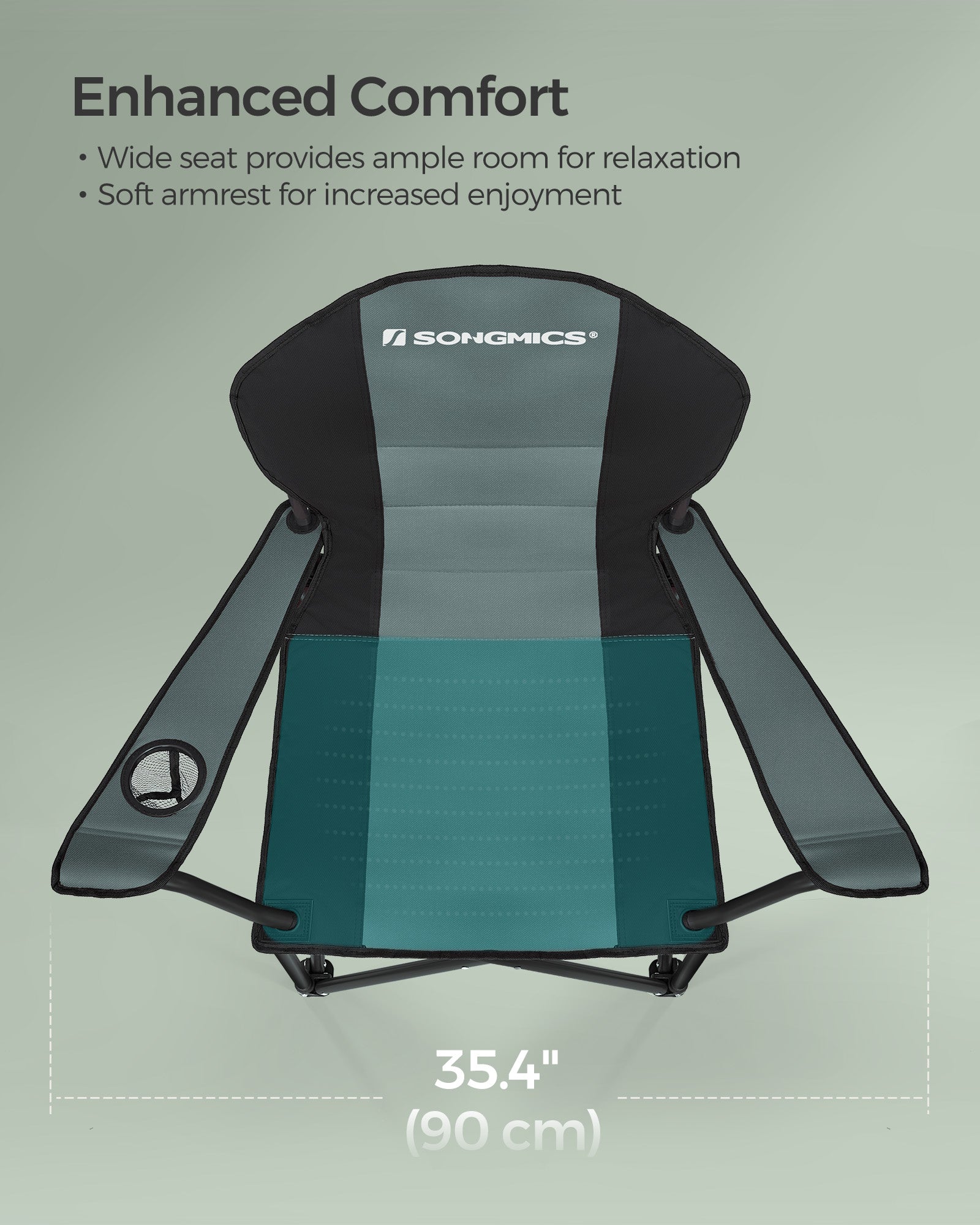 Folding Camping Chair – Fabric – Black and Green – Max Load Capacity 250 kg with Cup Holder