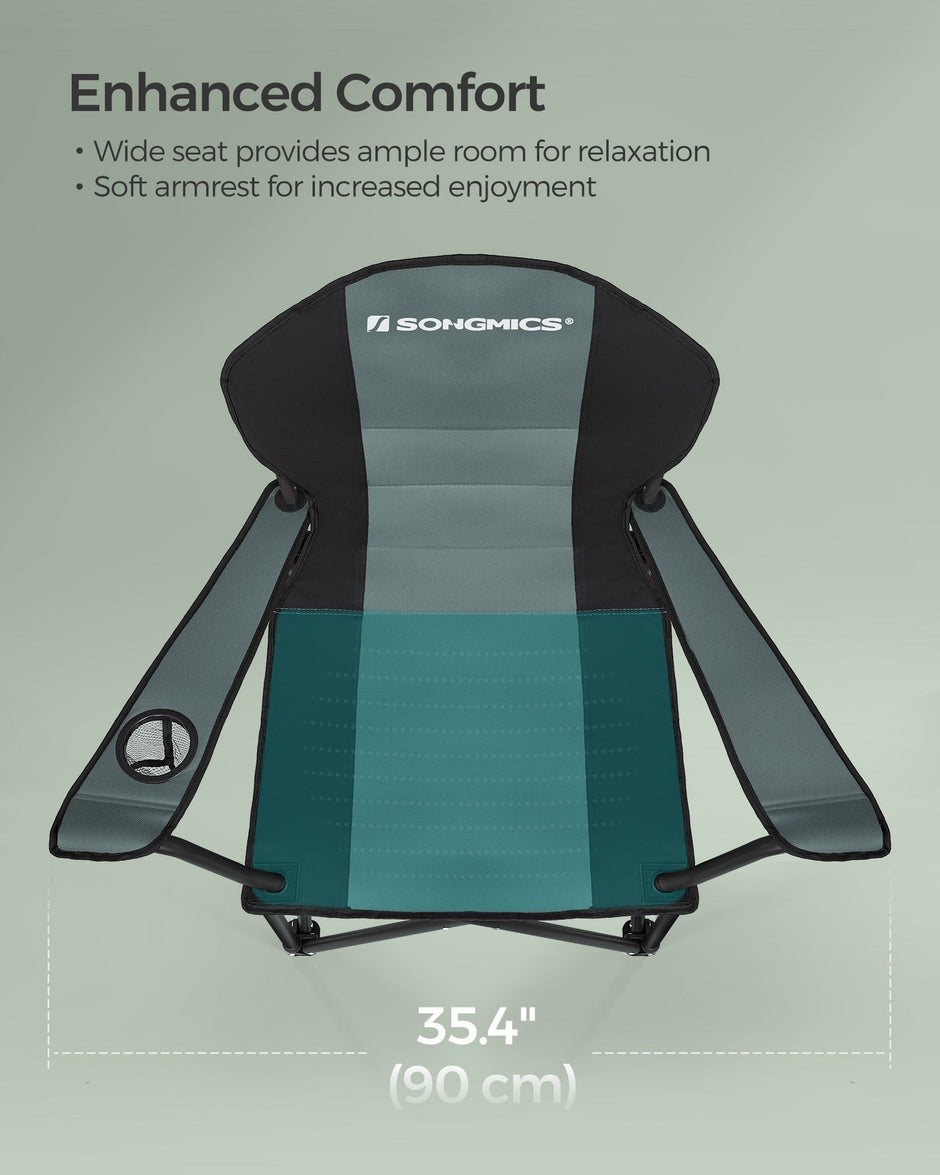 Folding Camping Chair – Fabric – Black and Green – Max Load Capacity 250 kg with Cup Holder