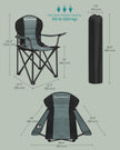 Folding Camping Chair – Fabric – Black and Green – Max Load Capacity 250 kg with Cup Holder