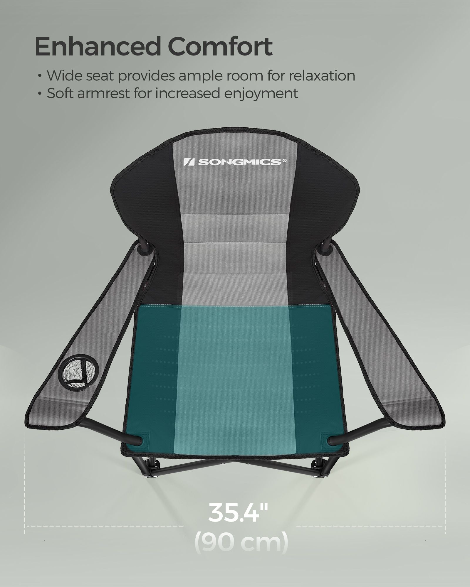 Foldable Camping Chair – Fabric – Black and Grey – Max. Load Capacity 250 kg with Cup Holder