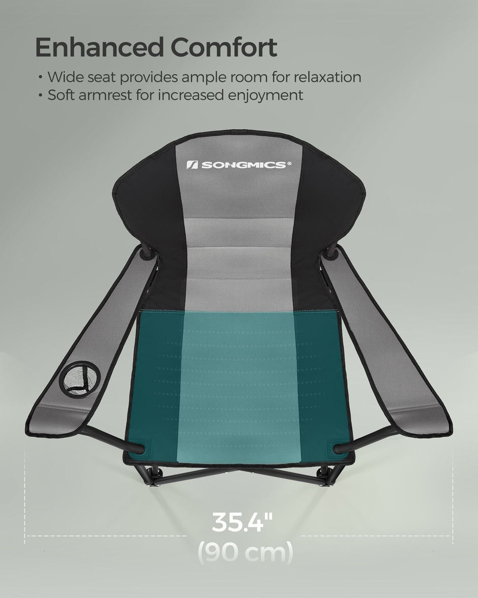 Foldable Camping Chair – Fabric – Black and Grey – Max. Load Capacity 250 kg with Cup Holder