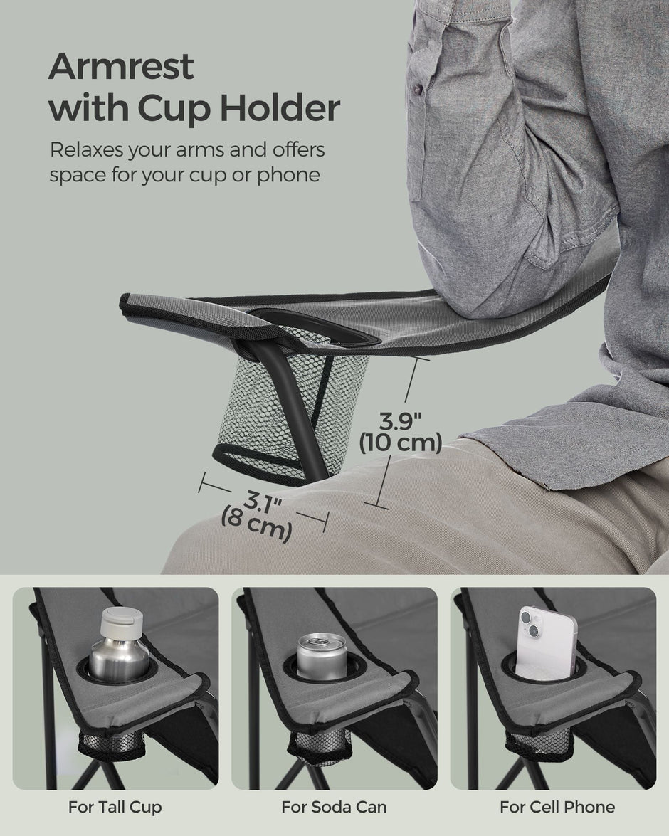 Foldable Camping Chair – Fabric – Black and Grey – Max. Load Capacity 250 kg with Cup Holder